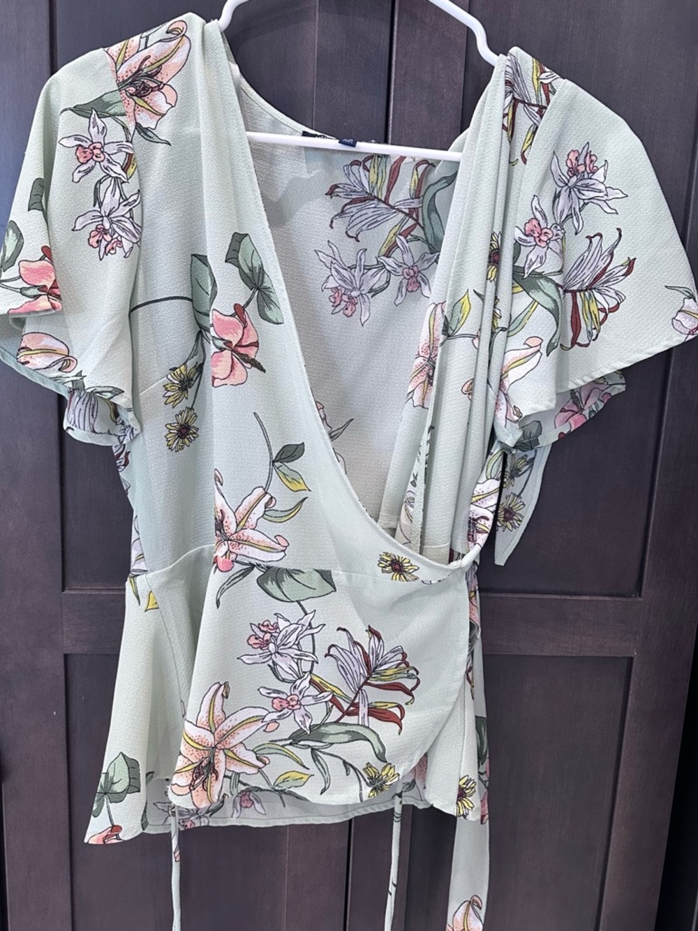 one clothing Mint Green Floral Wrap Top XS